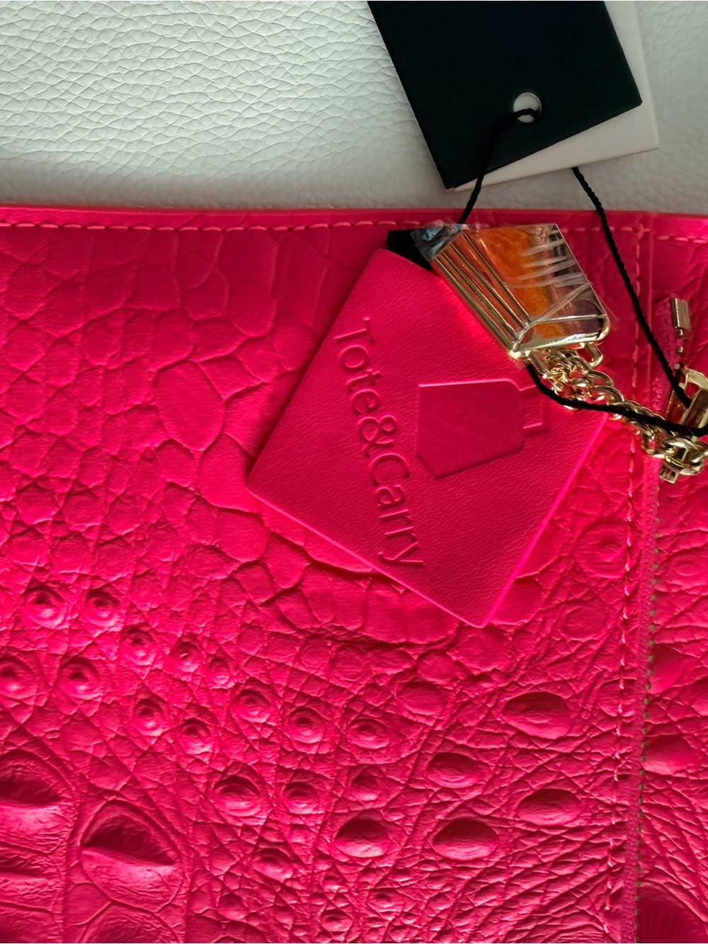 TOTE & CARRY Hot Pink Croc Embossed Oversized Clutch | - Picture 4 of 11